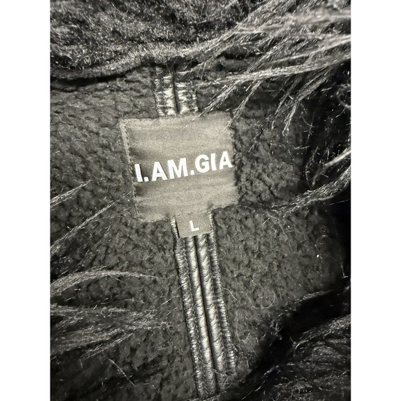 I.AM.GIA black faux leather faux fur trim jacket. Sz L - Picture 9 of 15